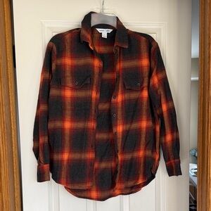 Old Navy Boyfriend Shirt in Black and Orange Plaid